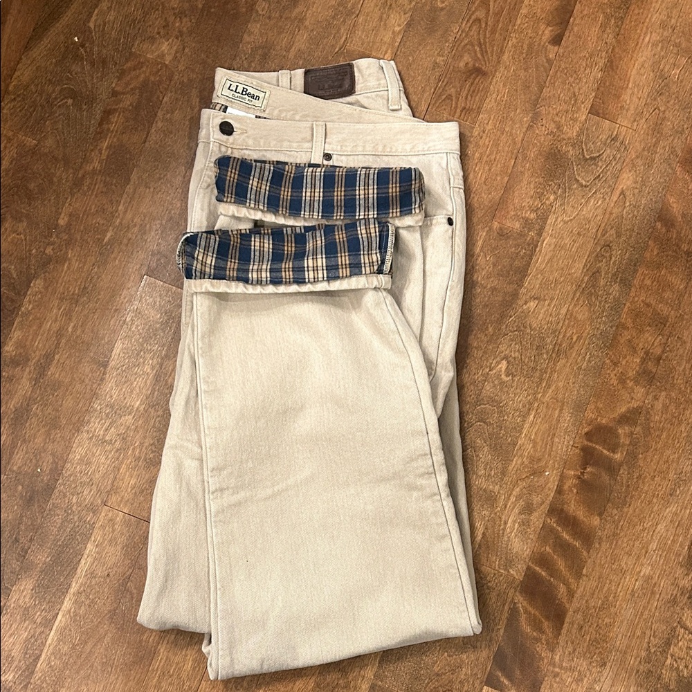 Vintage LL Bean Denim Jeans Classic Fit Size 40 X 32 90s Beige flannel Lined